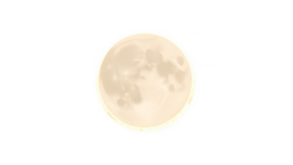A serene full moon, casting a gentle glow, isolated on transparent background, its surface marked with craters and shadows, a celestial beacon in the night
