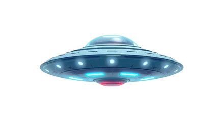 A sleek, futuristic flying saucer, isolated on transparent background, hovering silently, its metallic surface gleaming, a symbol of extraterrestrial technology and mystery