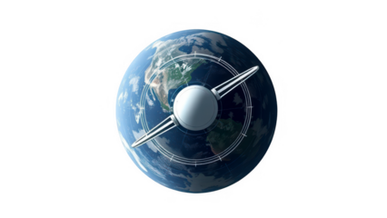 Earth globe with satellite isolated on transparent background space exploration and communication concept global network and technology worldwide connection