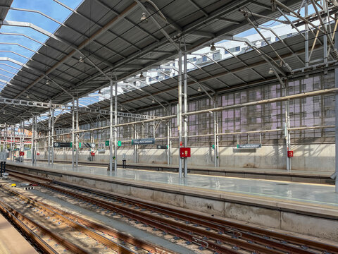 Empty M&aacute;laga Mar&iacute;a Zambrano Train Station Interior with Modern Architecture