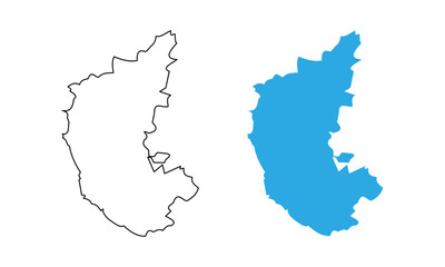 Map of the state of Karnataka, India. Map with detailed outlines and blue silhouettes