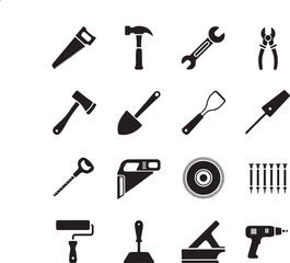 Fototapeta premium Collection of hand tools and power tools icons for diy and construction projects