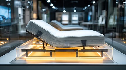 Modern Adjustable Mattress Display in Furniture Showroom Setting