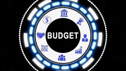 Circular budget infographic with financial and business icons for presentation or analysis
