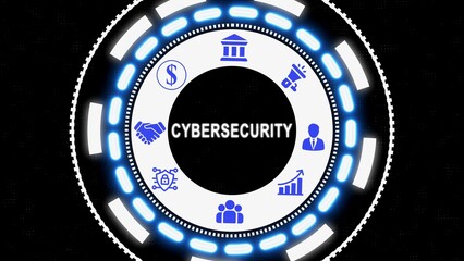 Conceptual digital cybersecurity diagram depicting modern technologies and network protection measures