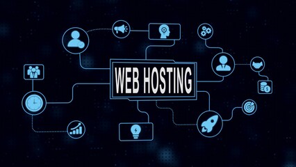 Web hosting concept with icons and network connections illustrating digital solutions