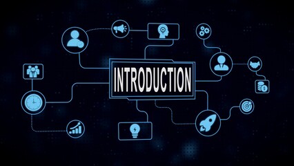 Introduction concept displaying business startup ideas and strategies on a modern dark blue background