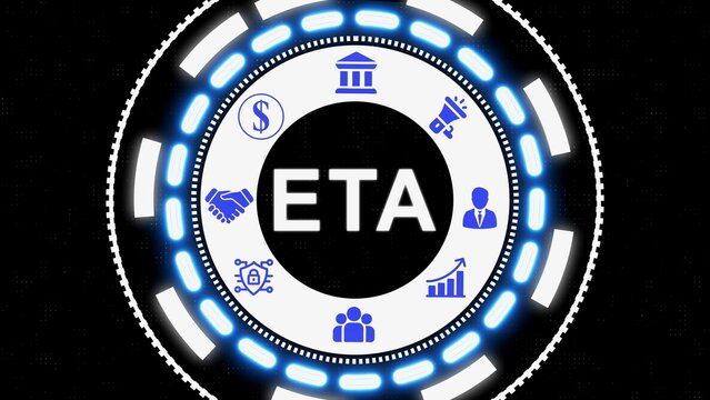Conceptual illustration of eta with associated symbols and business related icons