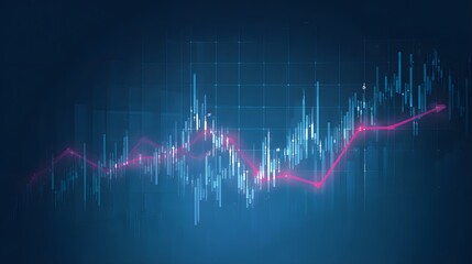 A close-up view of a blue and green financial chart with upward trends, depicting stock market data and analytics on black background