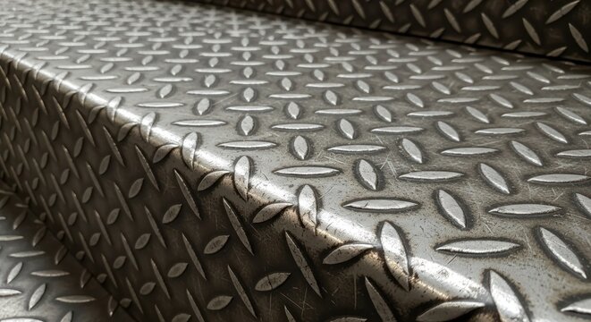 Close-up of diamond plate steel surface with repeating pattern