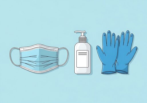 Essential hygiene objects with gloves, mask and antiseptic gel for protection