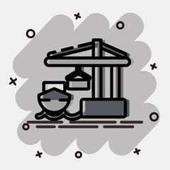 Icon sea port. Export import elements. Icon in comic style.
