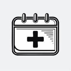 Fototapeta premium Hand-drawn medical calendar icon with a plus sign, representing a doctor's appointment, health schedule, or clinic visit reminder symbol