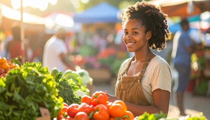 Young woman buying healthy fresh vegetables on an outdoor market