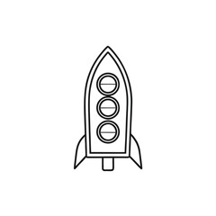 Outline Rocket on White Background, Cartoon Spaceship