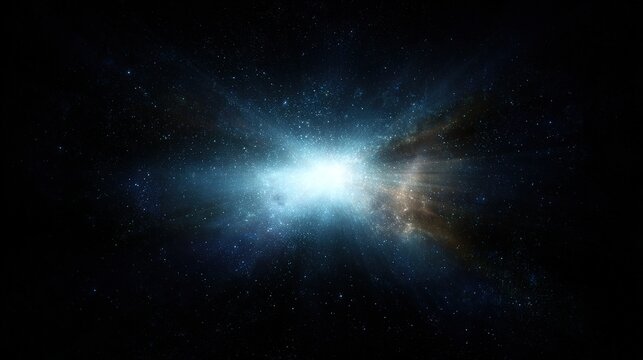 abstract cosmic image of light explosion and particles radiating outward symbolizing the act of universe creation divine intervention and beginning of time and space according to biblical narrative