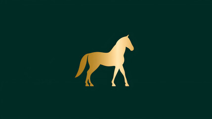Obraz premium Elegant golden horse silhouette on a dark green background, showcasing a minimalist design, perfect for branding, logos, and artistic representations in various creative projects