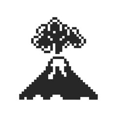 Pixelated Volcano Eruption Icon on White Background Simple Retro Game Style
