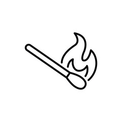 Burning match icon. Simple outline style. Fire, flame, ignite, burn, stick, spark, safety, light, sulphur, flammable concept. Thin line symbol. Isolated design.