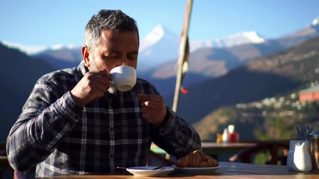 seorang pria lagi menik,ati kopi
