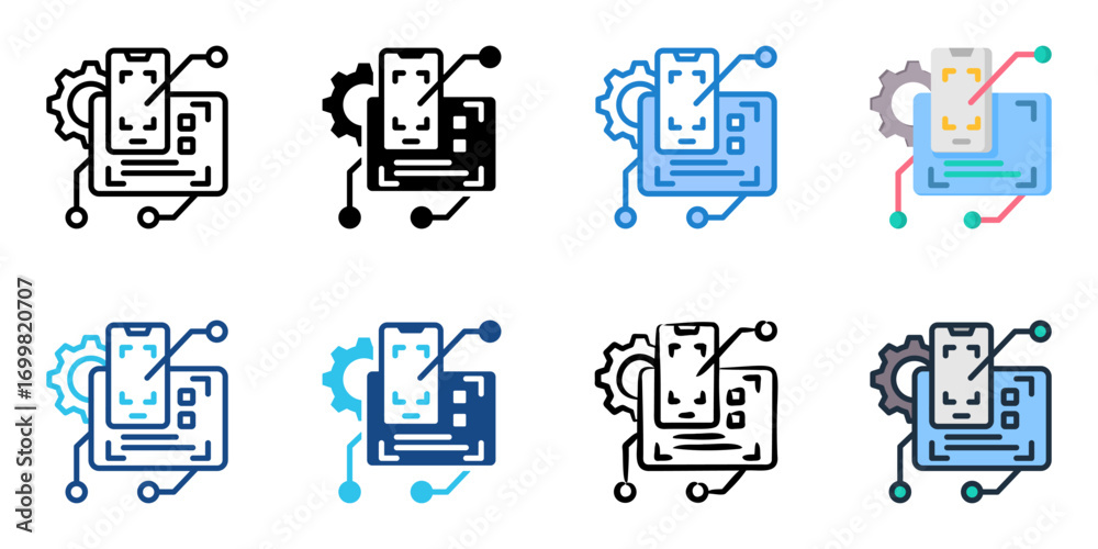 Wall mural ui ux design icon set multiple style collection