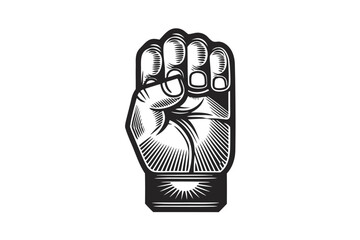 Raised Hand Fist in Black and White on a White Background Strength Concept