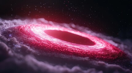 Fototapeta premium Red galaxy shining in the darkness of space, surrounded by swirling cosmic dust.