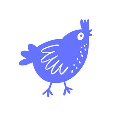 Bird farm chicken or rooster icon. Hand drawn vector art illustration blue color