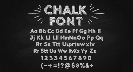 Chalk Font Alphabet and Numbers on Black Chalkboard | Hand Drawn Style Lettering for Education, Design and Creative Projects
