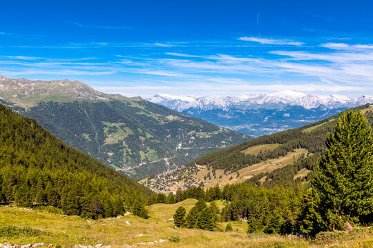 Scenic alpine landscape in Valais Switzerland on hiking trail near Zinal
