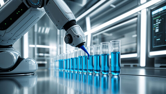 Robotic Arm Handling Laboratory Test Tubes - Powered by Adobe