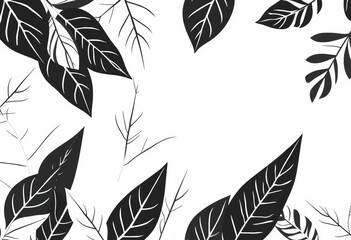 Minimalist black and white vector leaf pattern, botanical illustration,  repeat,  illustration