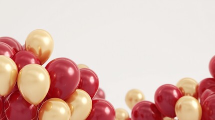 Obraz premium 赤と金色の風船、白背景