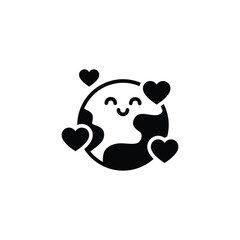 Earth love heart icon. Simple glyph style. Element of peace day, happy, planet, world, heart, globe, cute, global, ecology, environment concept. Silhouette, solid symbol. Isolated design.
