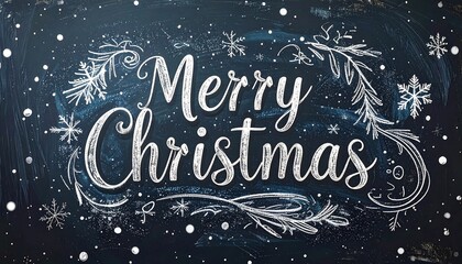 Merry Christmas festive greeting card design with snowflakes and winter foliage.