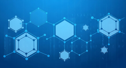 Abstract blue background with interconnected hexagons representing science and technology concepts for presentations and designs with a modern feel
