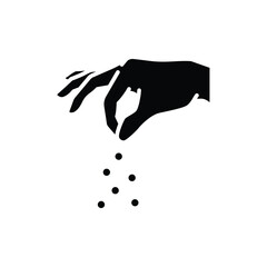 Sprinkling hand gesture icon. Simple glyph style. Condiment, salt, sugar, spice, seasoning, pinch, pick, chef, sprinkle, pepper, food concept. Silhouette, solid symbol. Isolated design.
