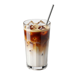 Refreshing iced coffee with cream and ice in a tall glass