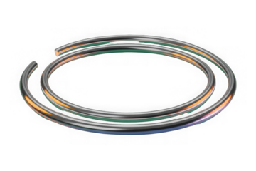 Metal chrome hoops lit up with coloured lights with strong reflections isolated on transparent background. 3D render.