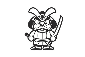 Samurai Warrior in Holding Swords with White Background