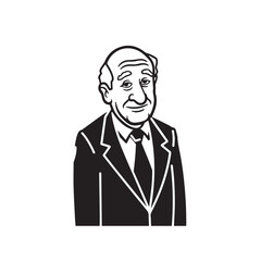 Old man with formal suit black and white vector illustration for classic portrait artwork design