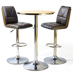 A sleek modern bar table with two matching chairs