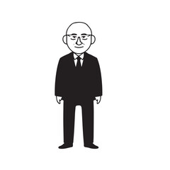 Obraz premium Old man with formal suit black and white vector illustration for classic portrait artwork design