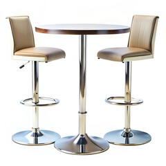 A sleek modern bar table with two matching chairs