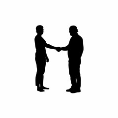 Silhouette of two neighbors shaking hands symbolizing peace and dispute resolution isolated on white background