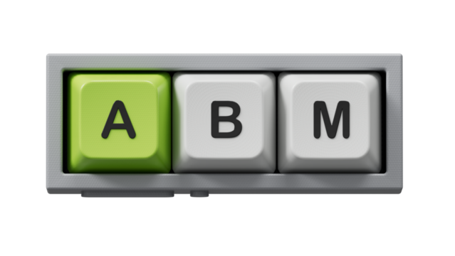 word abm with Computer keyboard keys.close up of Computer keyboard keys,Business Concept.Supports PNG files with transparent backgrounds.