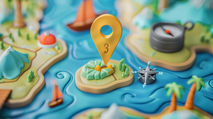 Obraz premium map with location pin in 3d clay style plastic