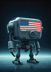 American Patriot Robot Standing Tall in Sci-Fi Ambiance