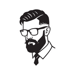 Stylized portrait of a bearded man with glasses. Hipster face vector icon for a modern logo or avatar. Professional male silhouette illustration.
