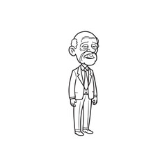 Old man with formal suit black and white vector illustration for classic portrait artwork design